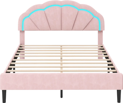Costway Upholstered LED Bed Frame Adjustable Flower Headboard Pink 31692847 New