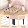 Upholstered pink LED bed frame with adjustable flower headboard and sturdy plywood slats for queen size bedrooms.