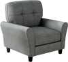 Gray modern accent chair with rubber wood legs, showcasing a plush seat and stylish mid-century design for versatile.