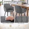 Gray upholstered PU leather kitchen chairs set of 2 with curved back, wide seat, and sturdy metal legs for dining comfort.