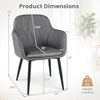 Dimensions of gray upholstered PU leather kitchen chair with curved back, wide seat, and sturdy metal legs for stability.