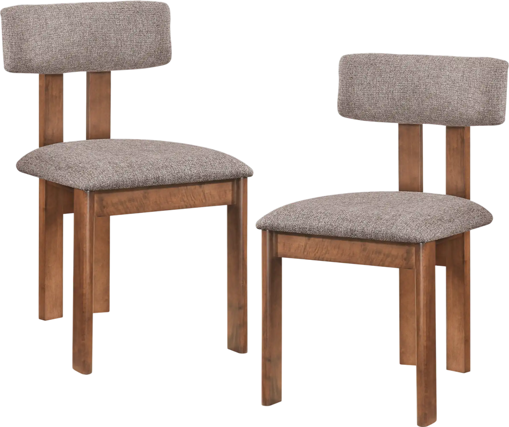 Set of 2 upholstered rubber wood dining chairs with curved backrest in walnut finish, ideal for dining rooms.