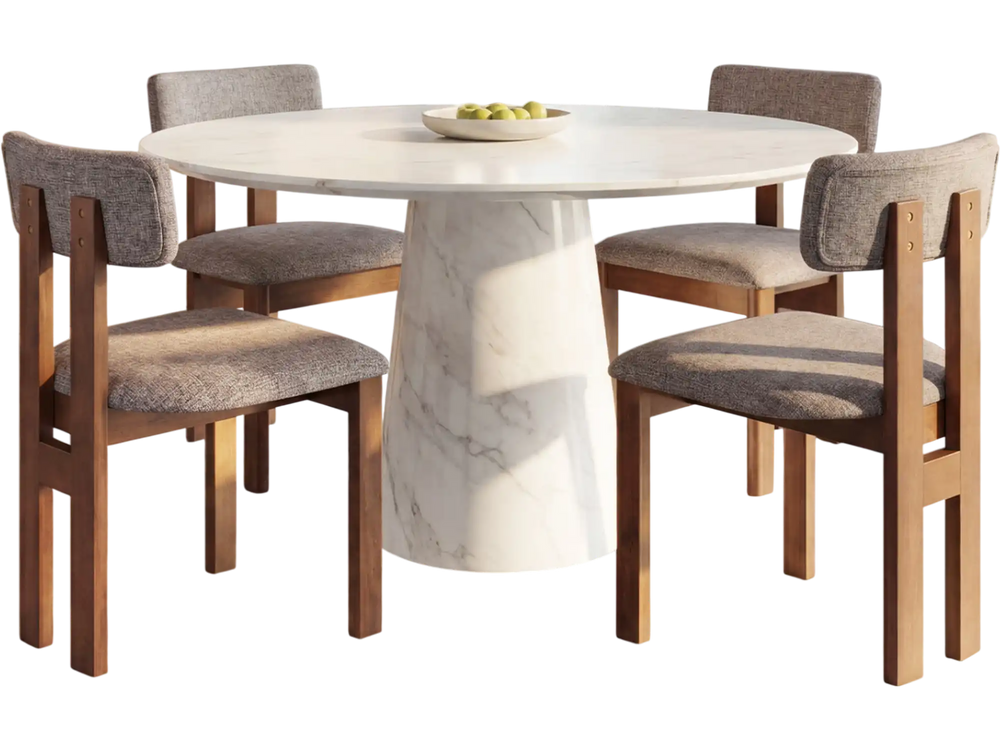 Upholstered rubber wood dining chairs set of 4 with curved backrest in walnut finish, perfect for dining room.