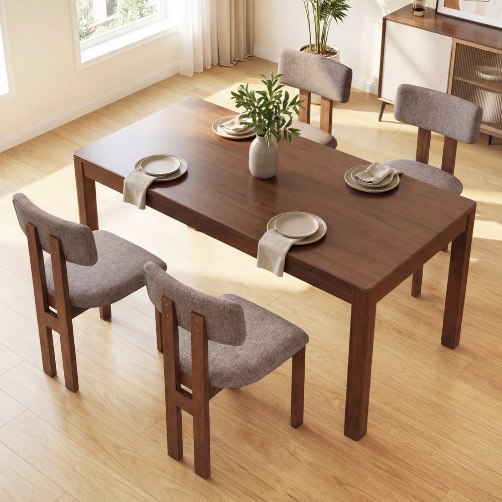 Upholstered rubber wood dining chairs set of 4 with curved backrest, featuring a walnut finish for stylish dining.