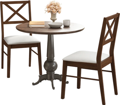 Costway Upholstered Side Dining Chairs Set of 2 Brown Rubber Wood Frame 897236514 New