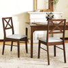 Set of 2 upholstered side dining chairs with rubber wood frame, featuring ergonomic cross-shaped backrest for comfort.
