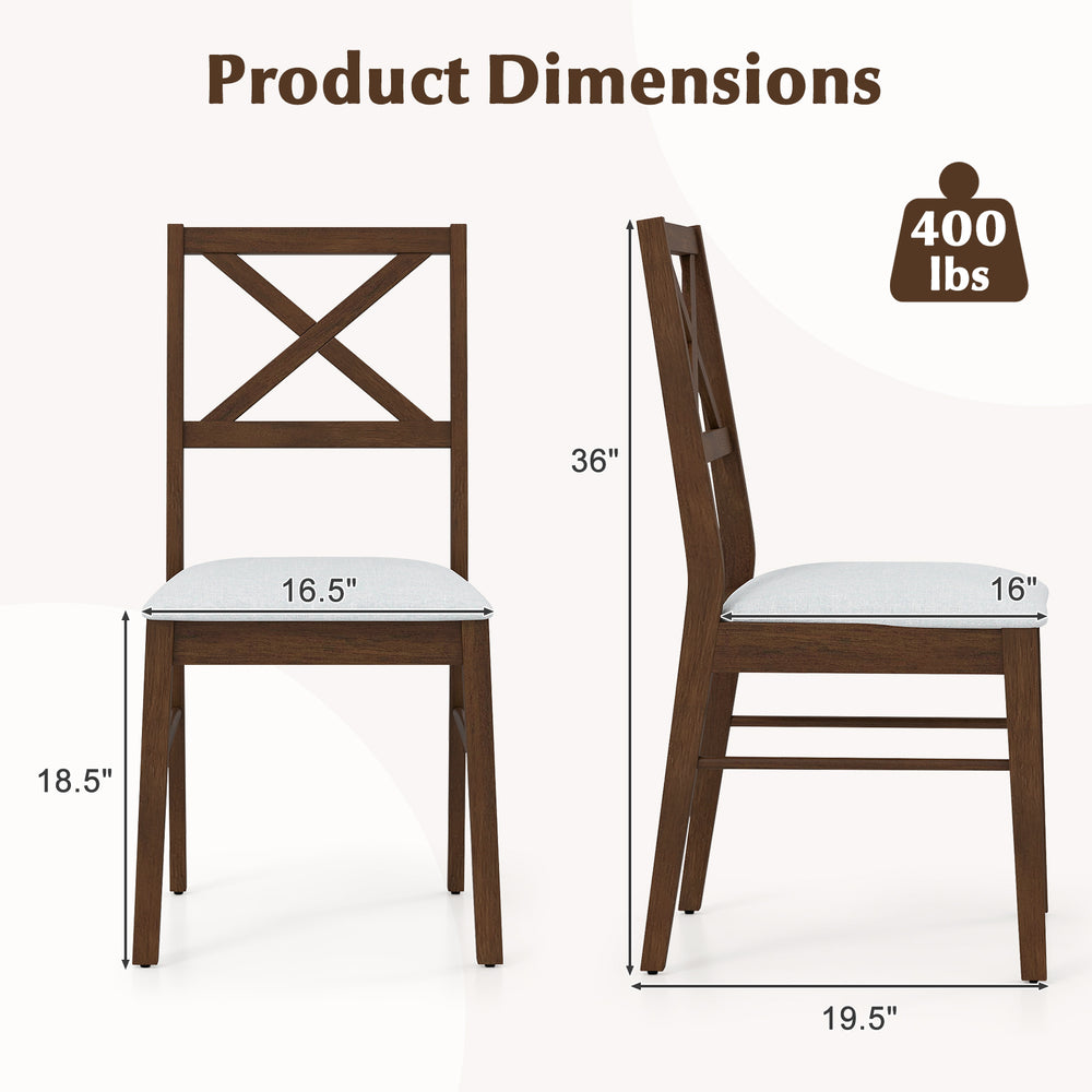 Upholstered side dining chair dimensions with rubber wood frame, supports 400 lbs, ideal for kitchen or dining room use.