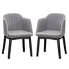 Set of 2 modern grey upholstered velvet dining chairs with curved backrests, ideal for dining rooms and cafes.