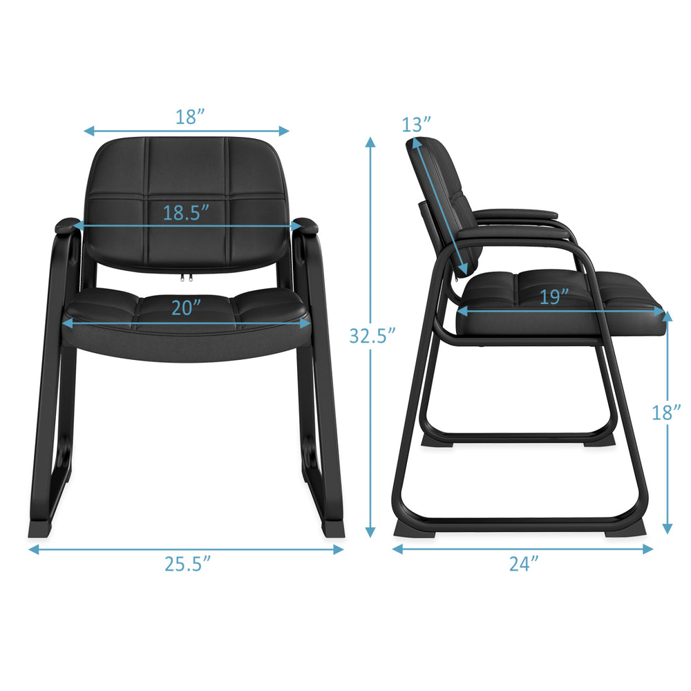 Black PU leather waiting room chair set with ergonomic design, cushioned armrests, and heavy-duty metal frame.