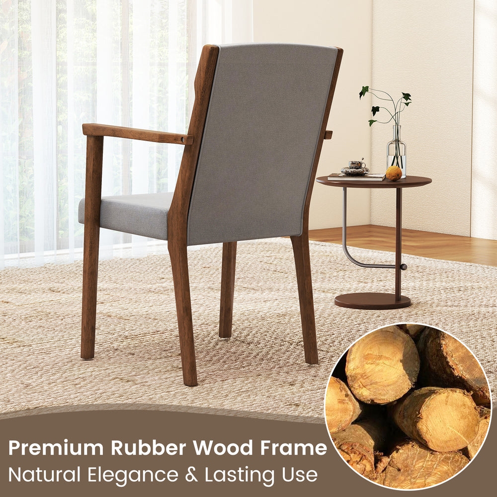 Upholstered gray accent chair with premium rubber wood frame, ergonomic backrest, and soft cushion for ultimate comfort.