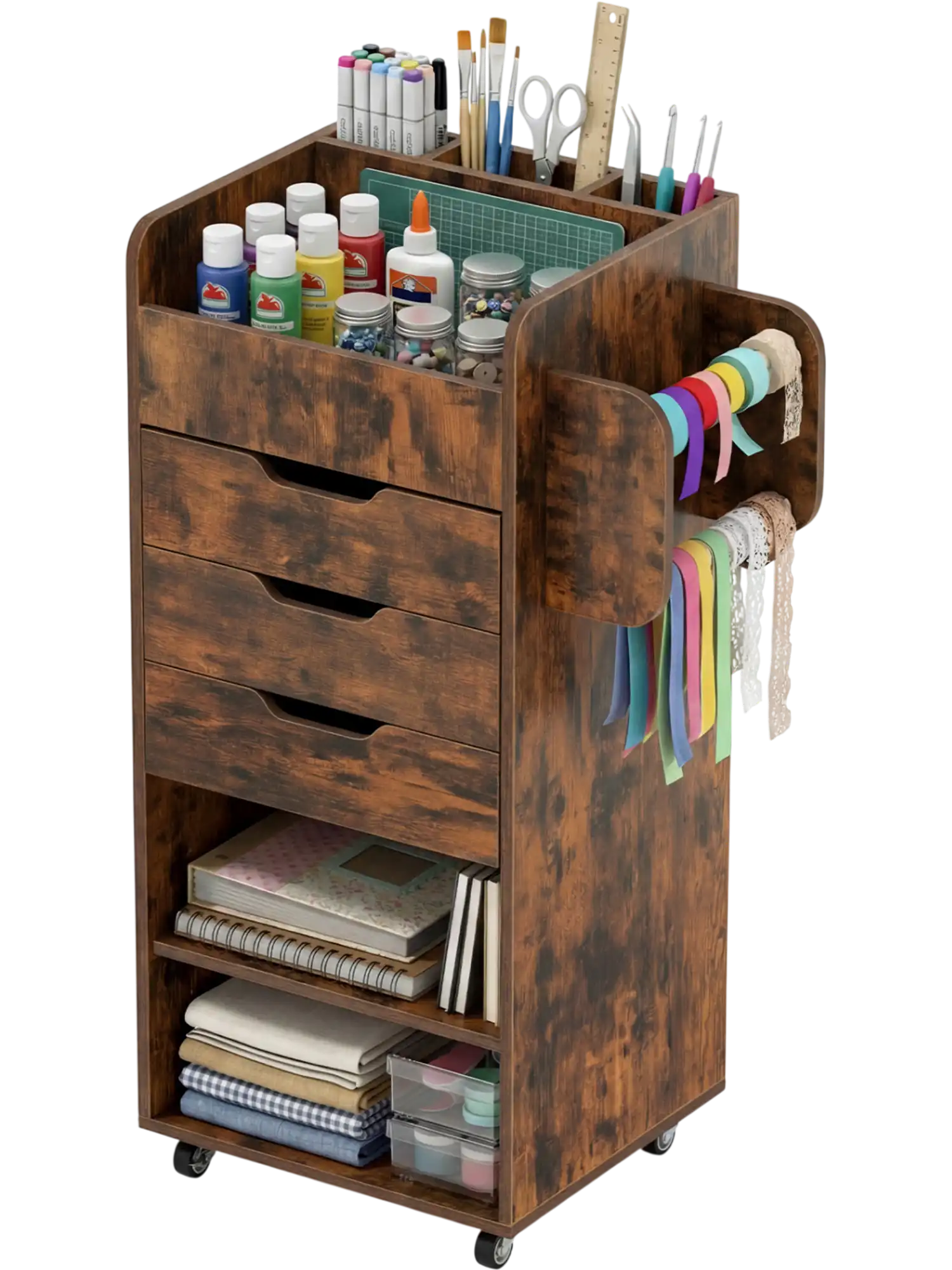 Costway Wrapping Paper Storage Cart 3-Drawer Lockable Casters 58243967 New