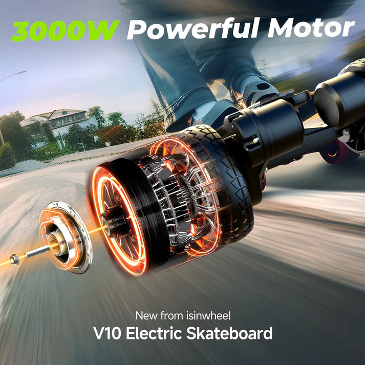 isinwheel V10 Electric Skateboard 1500W Dual Motors 583.2Wh 43.2V Battery 28 Mile Range 32 MPH New