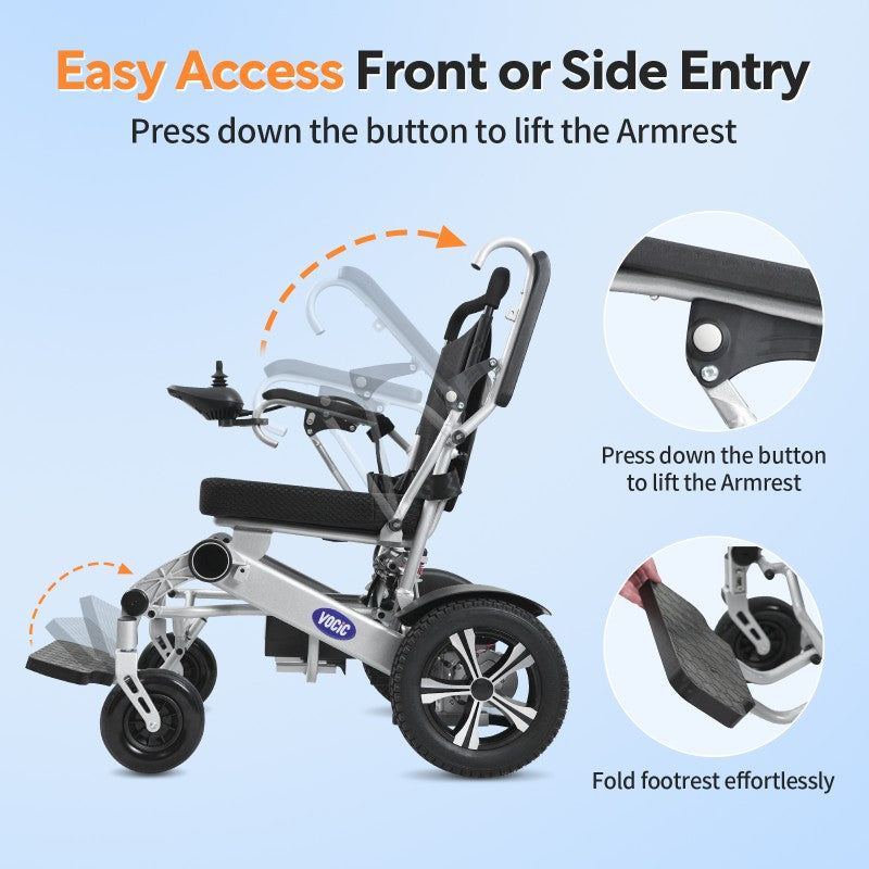 Vocic V53 Folding Electric Wheelchair Lightweight Dual Motor 250W 9.3 Mile Range New