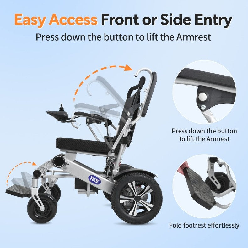 Vocic V62 Folding Electric Wheelchair Airline-Approved 12.5-Mile Range 24V 3.7 MPH New