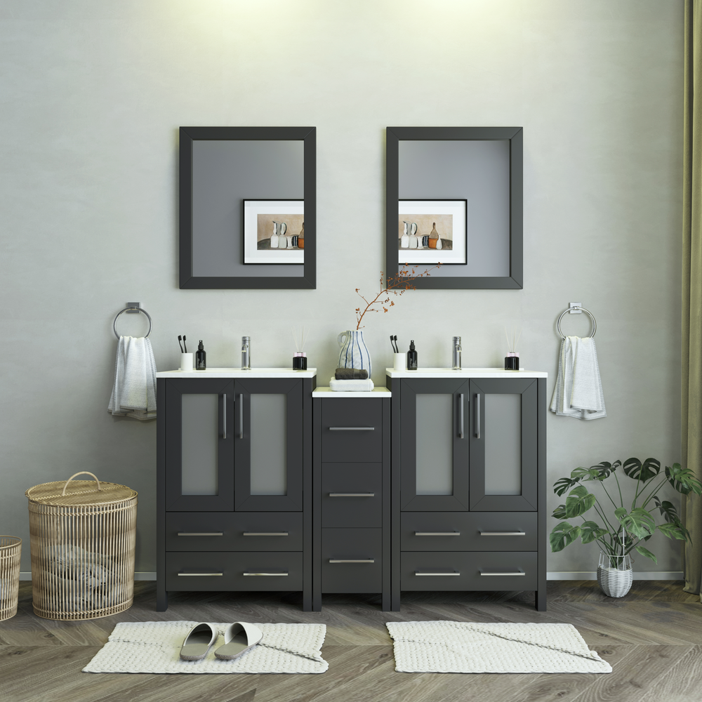 Vanity Art Brescia 60" Bathroom Vanity Double Sink Combo Set with Ceramic Tops and Mirrors VA3024 New