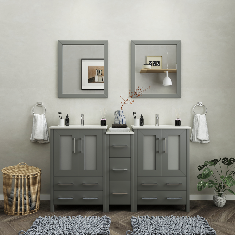 Vanity Art Brescia 60" Bathroom Vanity Double Sink Combo Set with Ceramic Tops and Mirrors VA3024 New