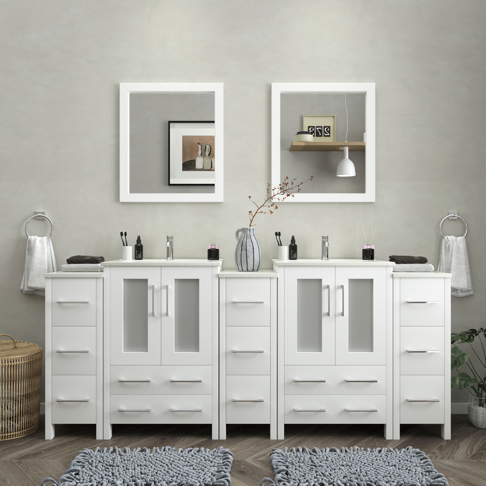 Vanity Art Brescia 84" Bathroom Vanity Double Sink Combo Set with Ceramic Tops and Mirrors VA3024 New