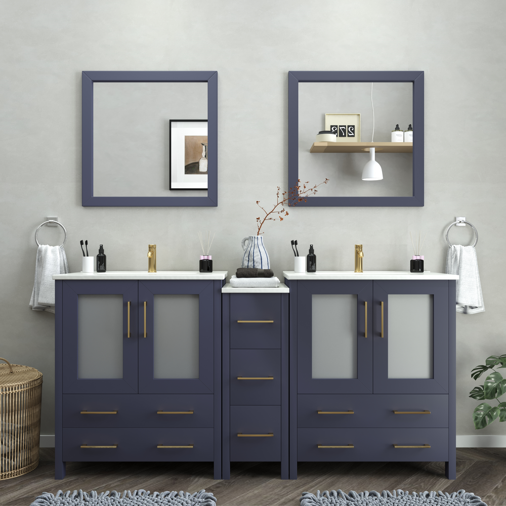 Vanity Art Brescia 72" Bathroom Vanity Double Sink Set with Ceramic Top and Mirror VA3030 New