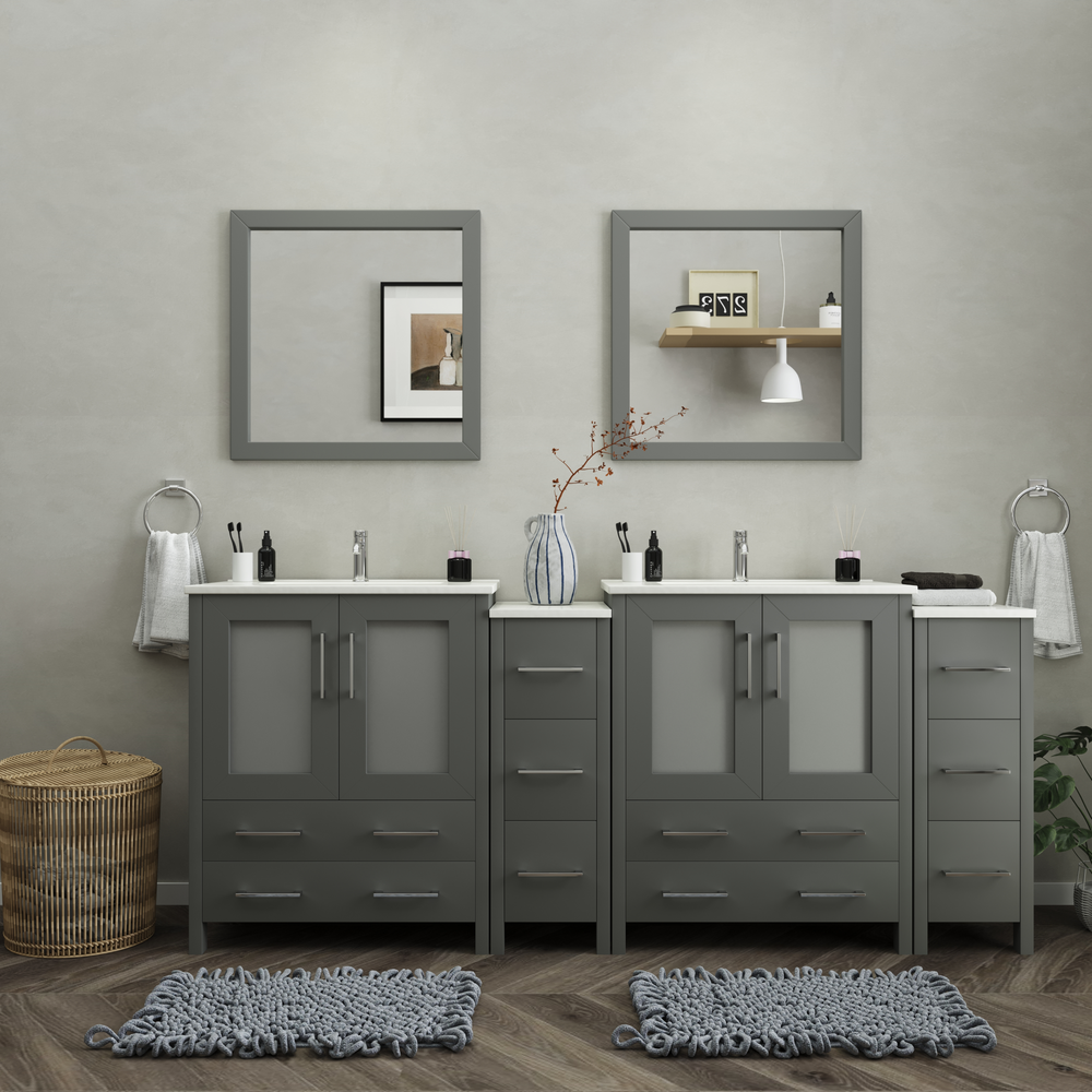 Vanity Art Brescia 84" Bathroom Vanity Double Sink Set with Ceramic Top and Mirror VA3030 New