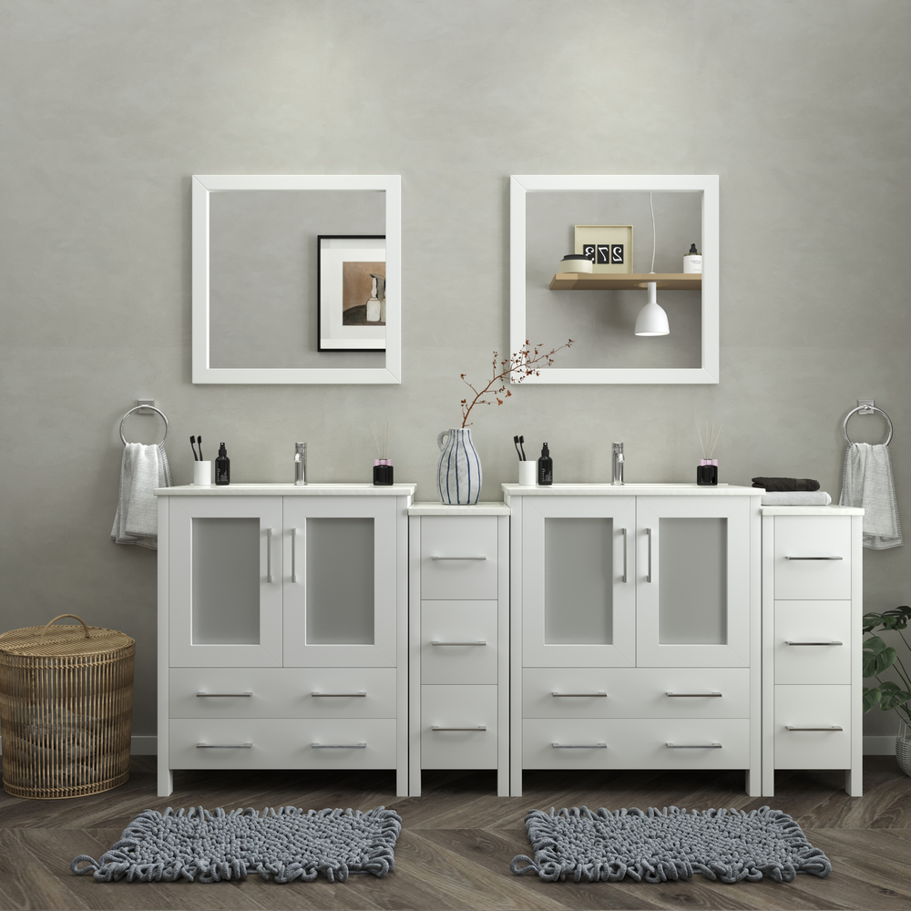 Vanity Art Brescia 84" Bathroom Vanity Double Sink Set with Ceramic Top and Mirror VA3030 New