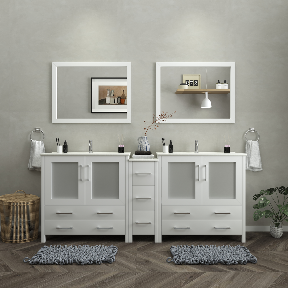 Vanity Art Brescia 84" Bathroom Vanity Double Sink Set with Ceramic Top and Mirror VA3036 New