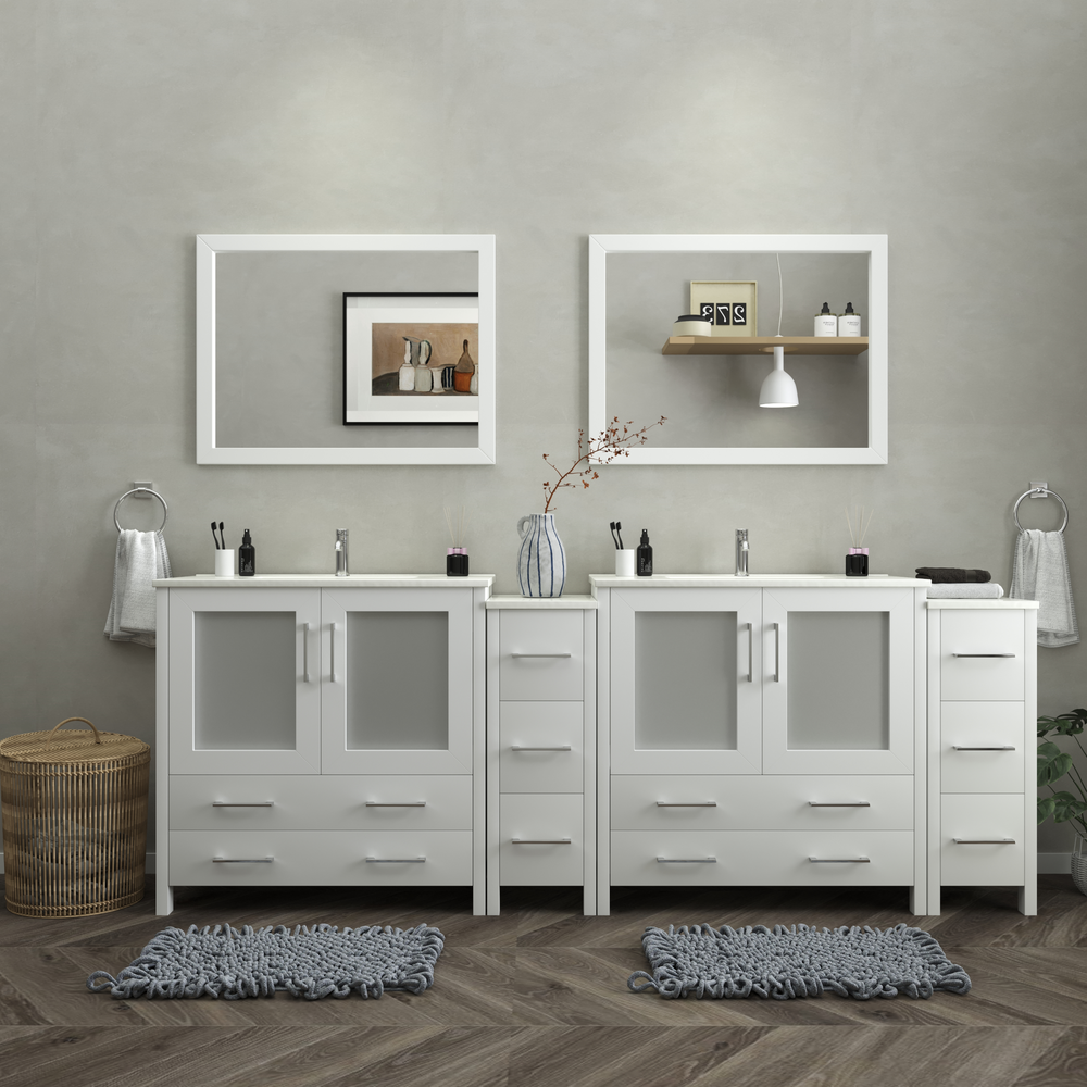 Vanity Art Brescia 96" Bathroom Vanity Double Sink Set with Ceramic Top and Mirror VA3036 New