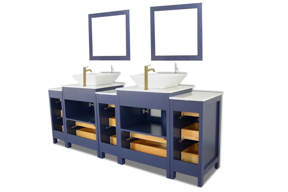 Vanity Art Ravenna 84" Bathroom Vanity Double Sink Combo Set with Marble Top and Mirror VA3124 New