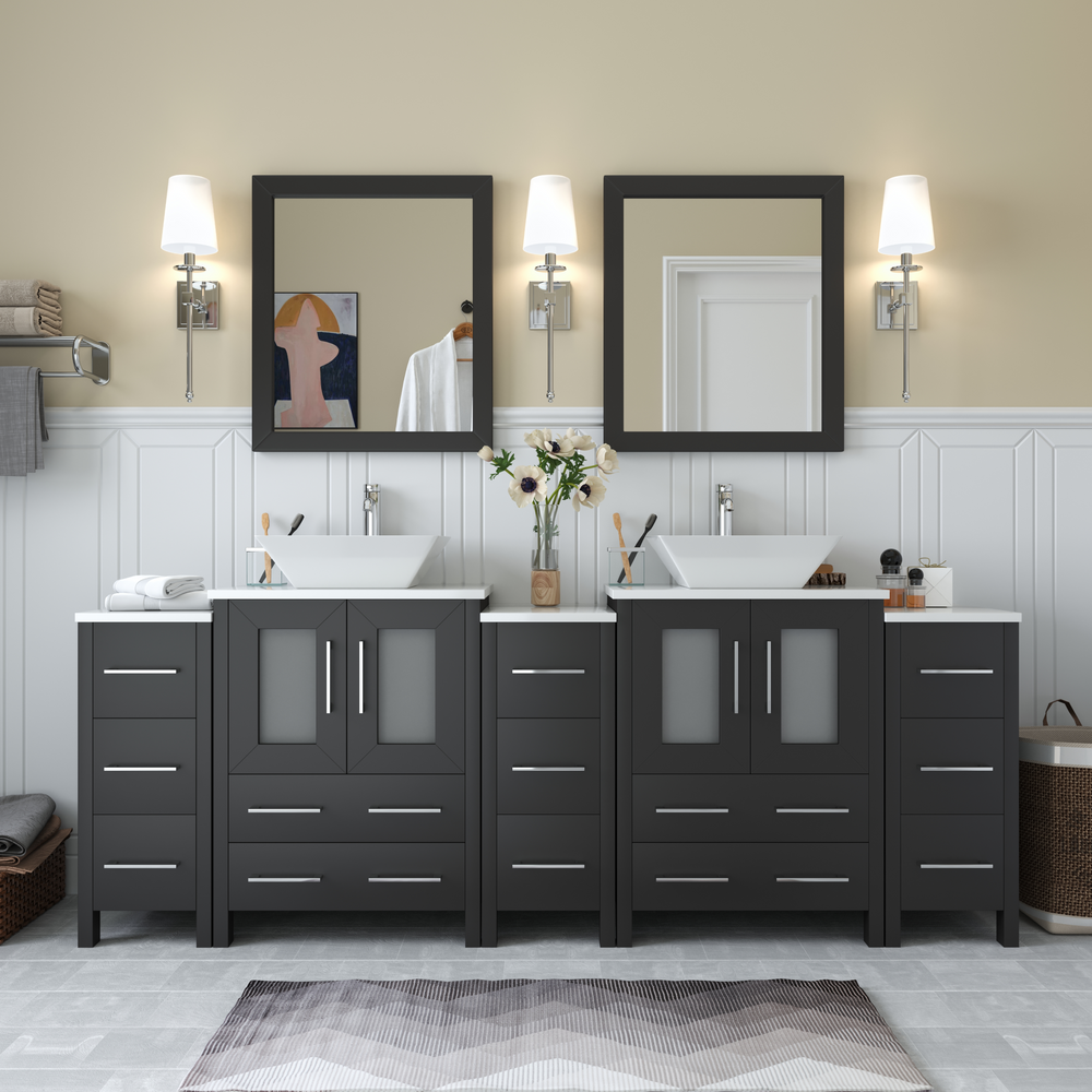 Vanity Art Ravenna 84" Bathroom Vanity Double Sink Combo Set with Marble Top and Mirror VA3124 New