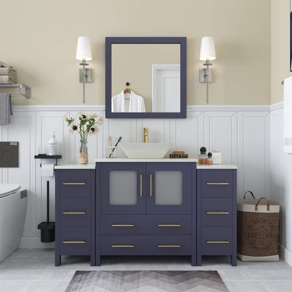 Vanity Art Ravenna 54" Bathroom Vanity Single Sink Combo Set with Marble Top and Mirror VA3130 New