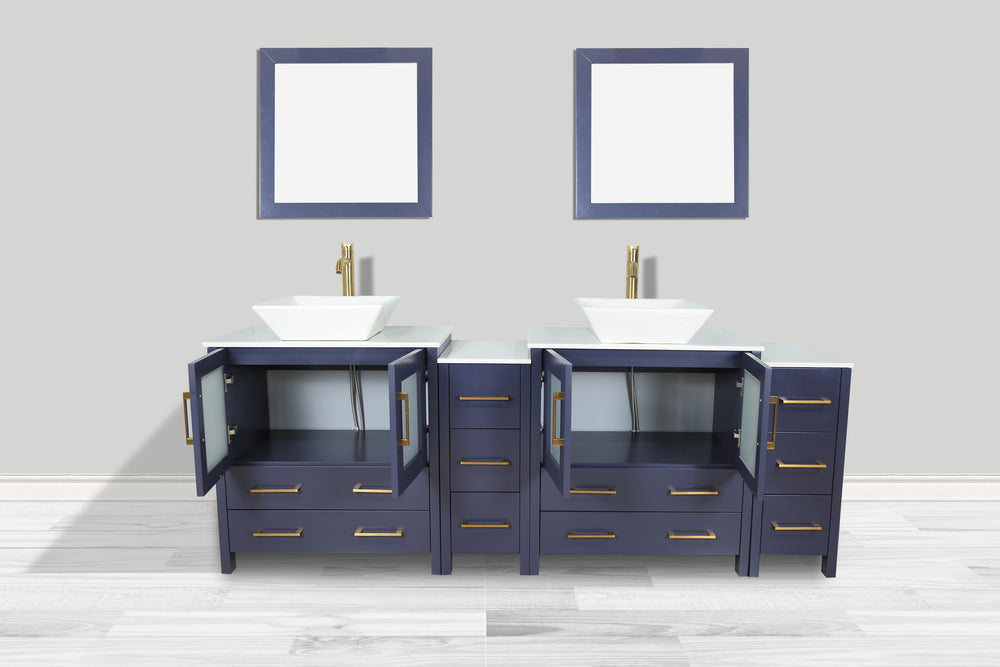 Vanity Art Ravenna 84" Bathroom Vanity Double Sink Combo Set with Marble Top and Mirror VA3130 New