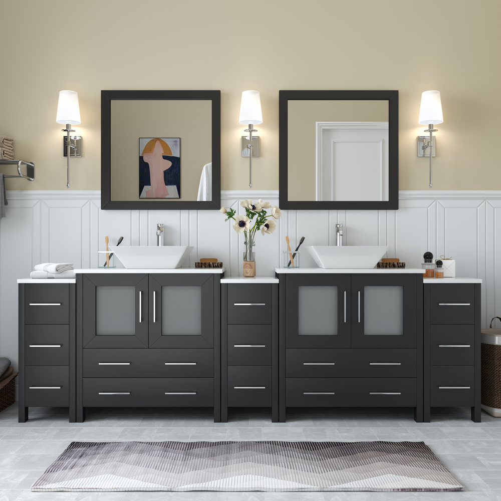 Vanity Art Ravenna 96" Bathroom Vanity Double Sink Combo Set with Marble Top and Mirror VA3130 New