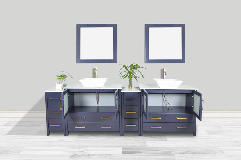 Vanity Art Ravenna 96" Bathroom Vanity Double Sink Combo Set with Marble Top and Mirror VA3136 New