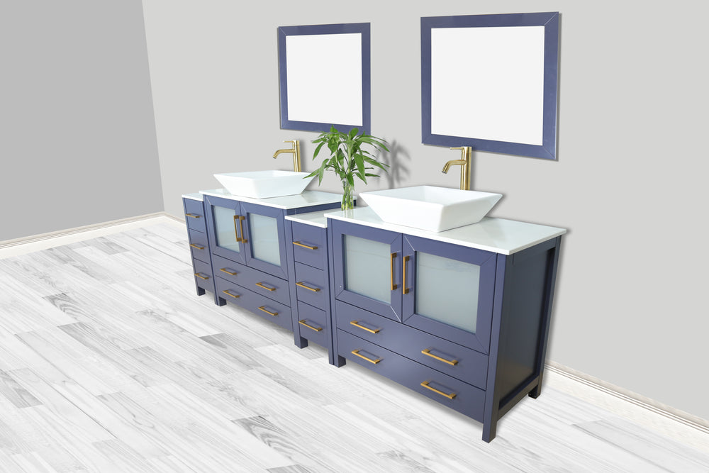 Vanity Art Ravenna 96" Bathroom Vanity Double Sink Combo Set with Marble Top and Mirror VA3136 New