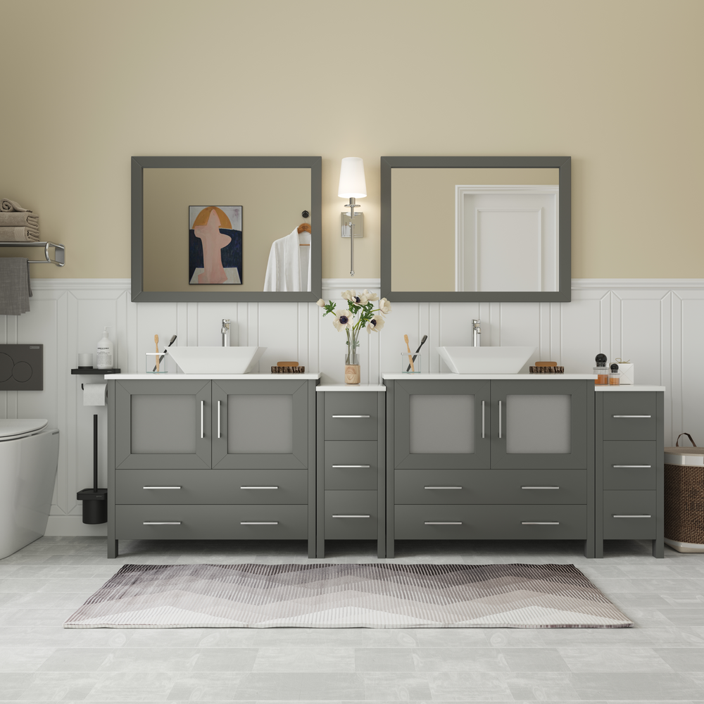 Vanity Art Ravenna 96" Bathroom Vanity Double Sink Combo Set with Marble Top and Mirror VA3136 New