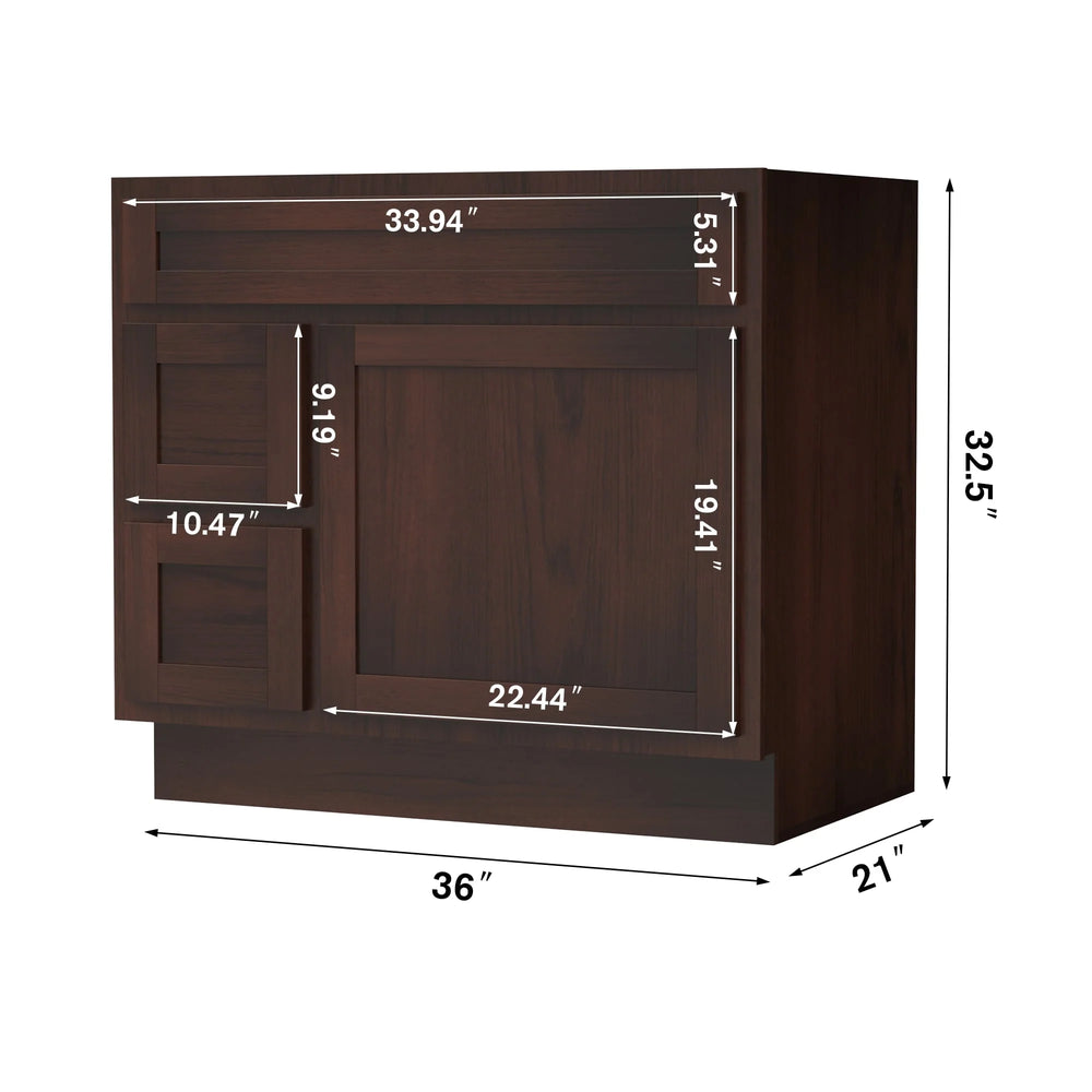 Vanity Art Bathroom Vanity Cabinet 36" with 2 Left Drawers Single Door VA4036-2L New