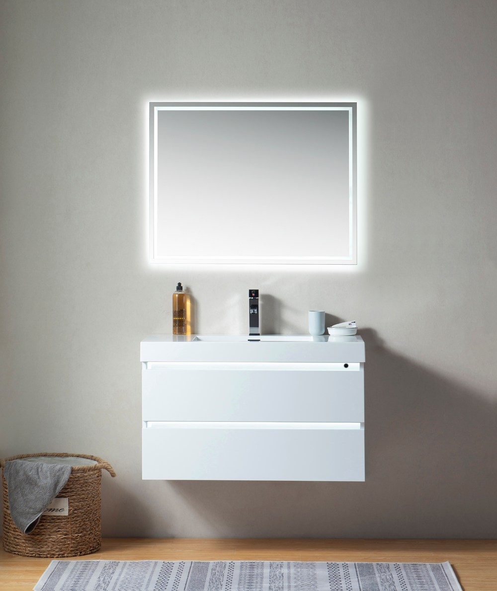 Vanity Art Annecy 36" Bathroom Vanity Single Sink LED Light Wall Mounted Resin Top VA6036WL New