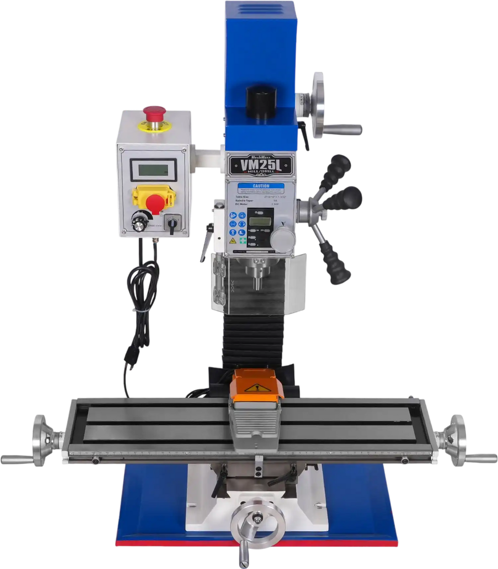 7‘’ x 27-1/2‘’ Benchtop Mini Mill Drill Machine, Variable Speed, Brshless Motor, R8 Spindle, 1.5 HP, 110V, Compact Milling Drilling Tool for Garage Shop, DIY Metalworking without Stand VM25L
