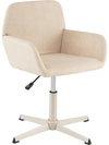 Beige ergonomic vanity chair with back, 360° swivel, adjustable height, and stable metal base for home office use.