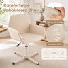 Beige upholstered vanity chair with back, 360° swivel, adjustable height, and breathable fabric for home office use.