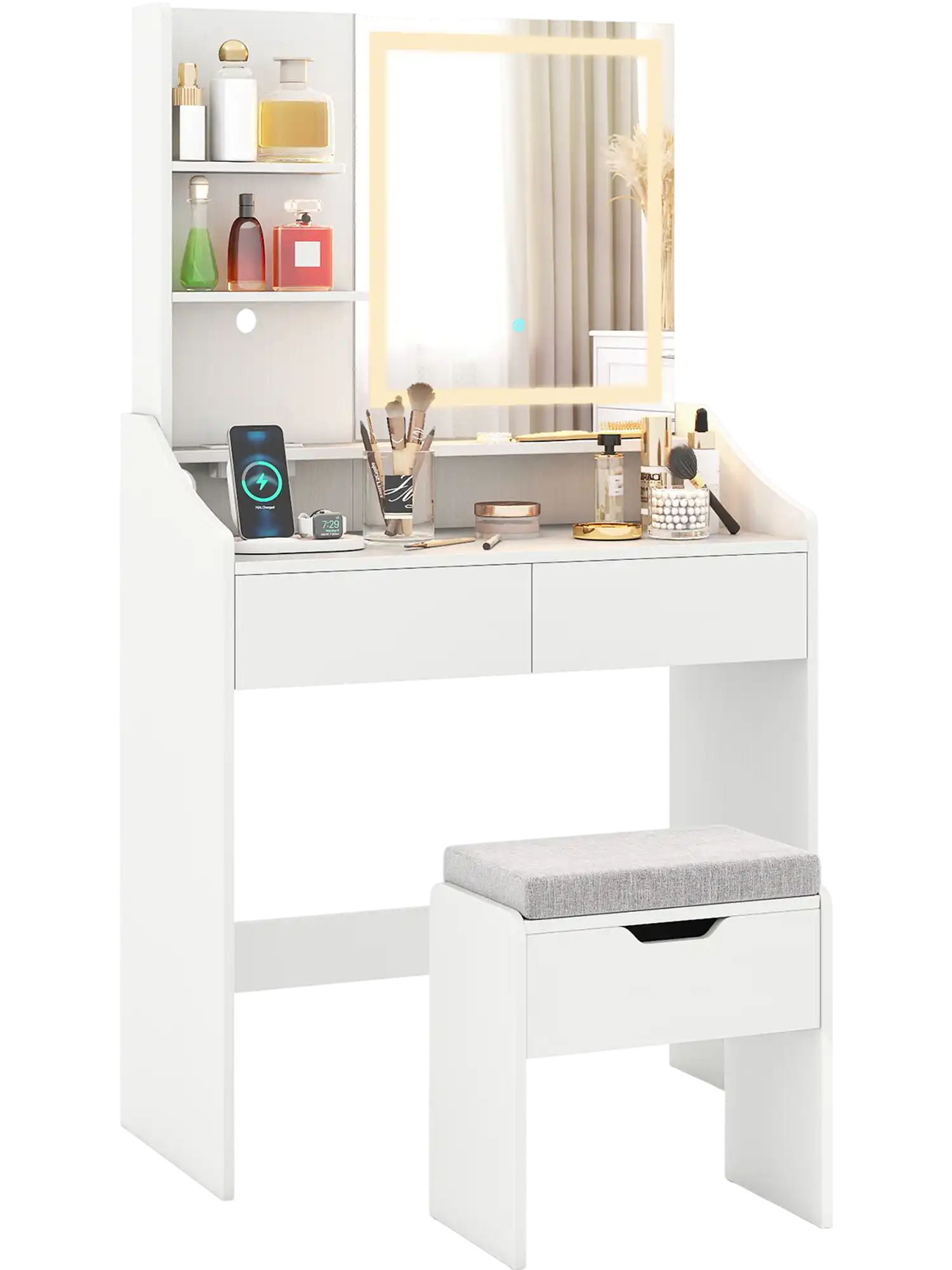 Costway LED Lighted Makeup Vanity Desk w/ Mirror 3 Color Modes 15128048 New