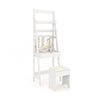 Vanity desk set in white with flip-top mirror, hidden storage, and cushioned stool for versatile bedroom decor.