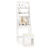Vanity desk set in white with flip-top mirror, hidden storage, and cushioned stool, perfect for organized beauty.