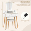 Vanity desk set in white with adjustable LED mirror, six drawers, and a padded stool for versatile makeup needs.