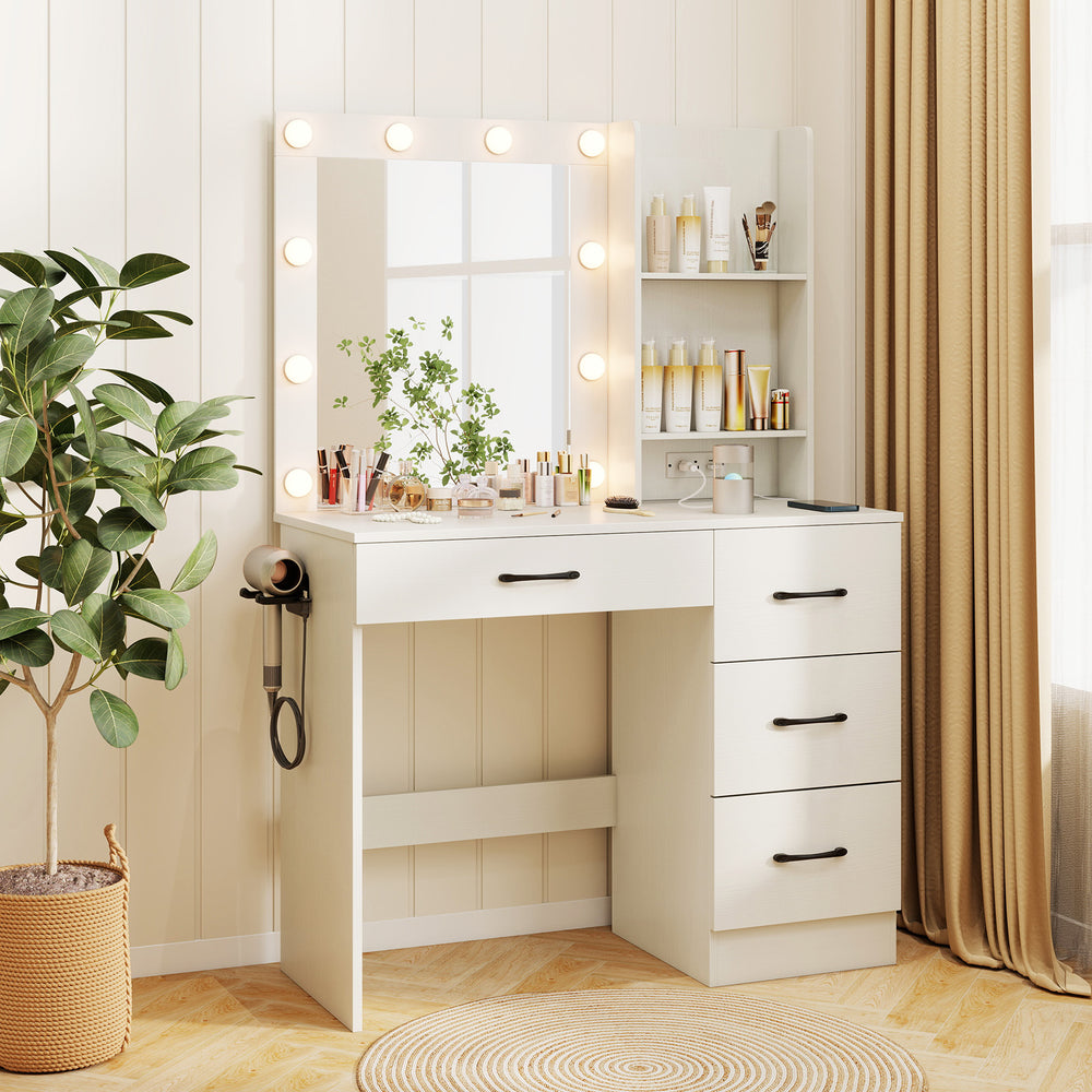 Vanity Desk with 3-Color Lights and Power Outlets-White - Gallery View 1 of 12