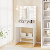 Vanity desk in white with adjustable brightness, 3 light modes, and ample storage for organized makeup application.