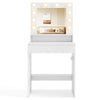 Vanity desk in white with adjustable brightness, 3 light modes, and ample storage for bedroom organization.
