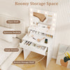 Vanity desk with adjustable brightness, large drawer, and open shelves for organized makeup storage in white.
