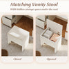 Vanity stool with padded seat, featuring hidden storage space for convenient organization under the seat.