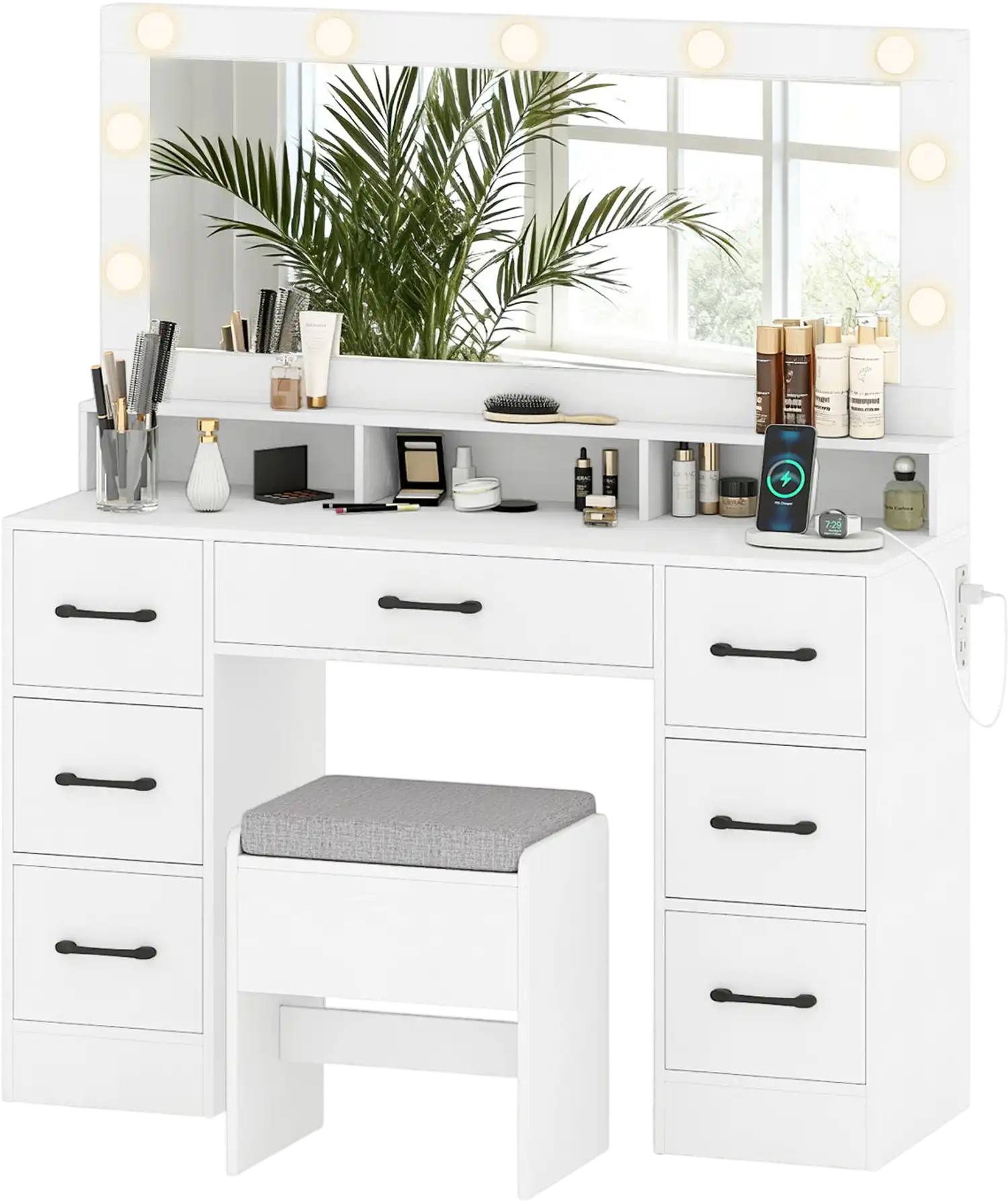 Costway Vanity Desk Makeup Table Mirror Lights Power Outlets 46072284 New