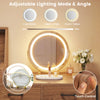 Vanity desk featuring a 360-degree rotatable mirror, adjustable lighting, and ample jewelry storage for makeup organization.